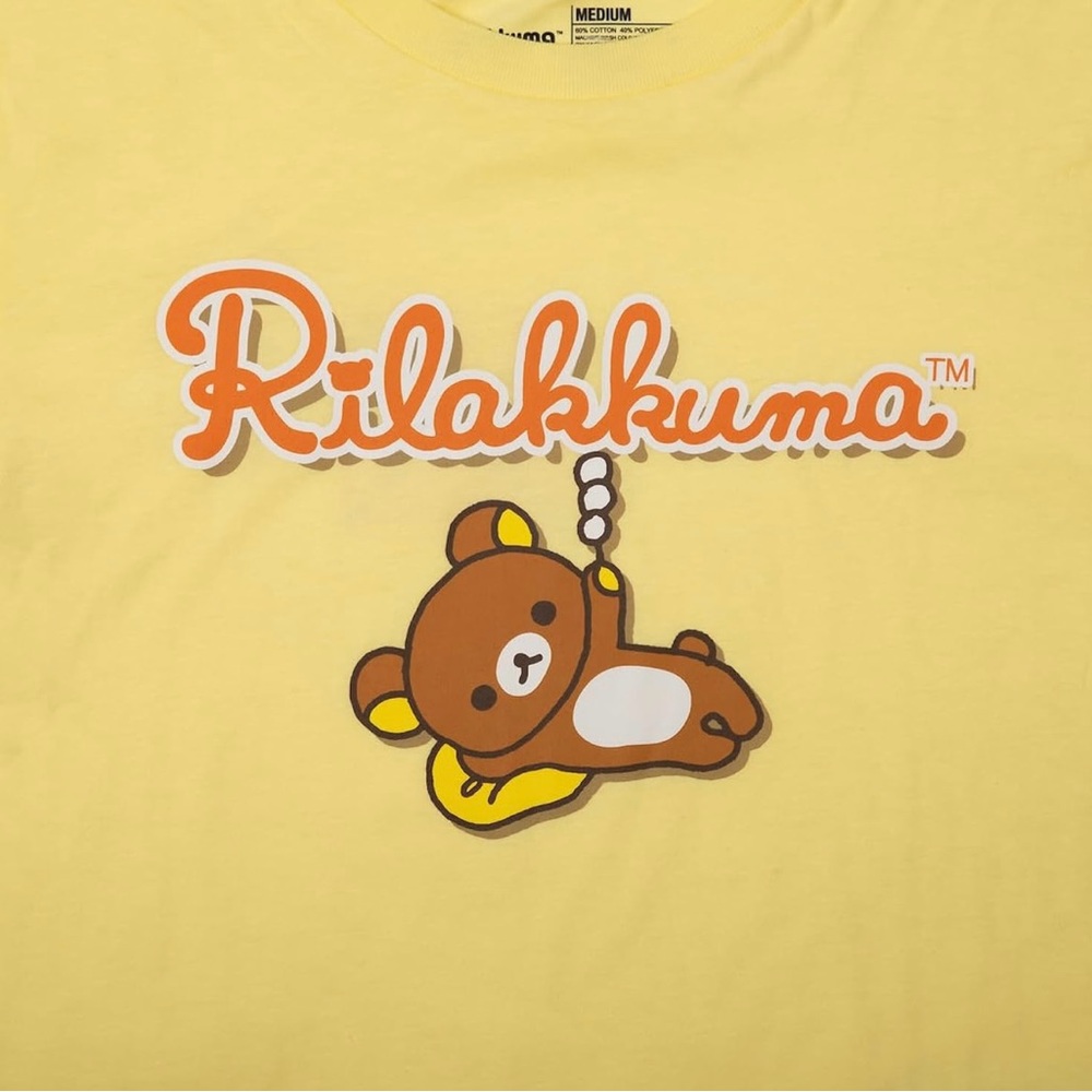 Bioworld Rilakkuma Yellow and Brown Teddy Bear Pajama Short Sleeve Pant Sz XL - Picture 4 of 5